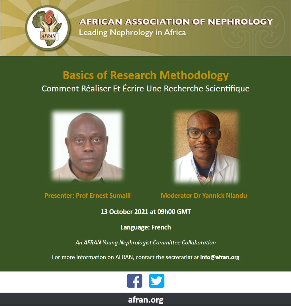 Webinair sur comment réaliser et écrire une recherche scientifique fait dans le cadre de l association africaine de néphrologie AFRAN