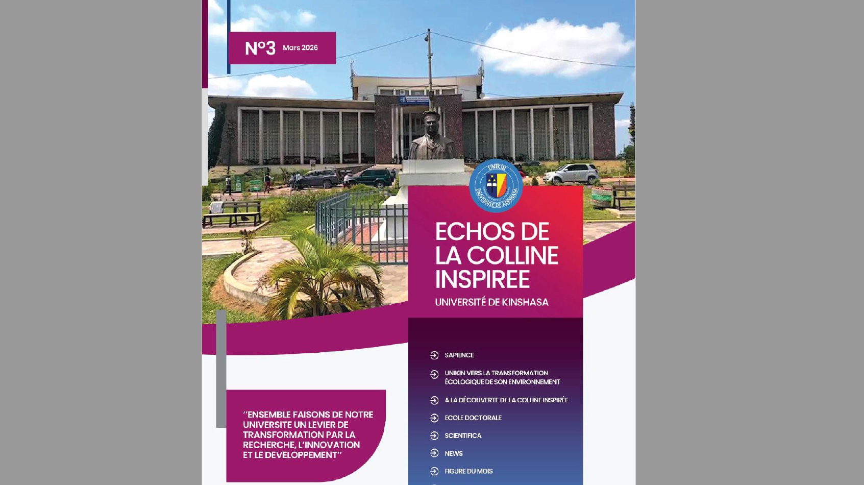 Echos de la colline inspirée : "Ensemble faisons de notre Université un levier de transformation par la recherche, l'Innovation et le développement"