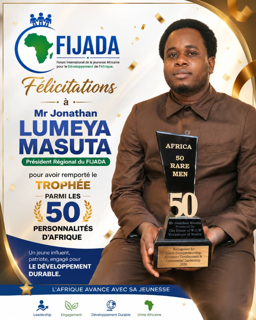 L'ambassadeur de la jeunesse estudiantine, Jonathan Lumeya Masuta, distingué parmi les 50 personnalités les plus influentes d’Afrique