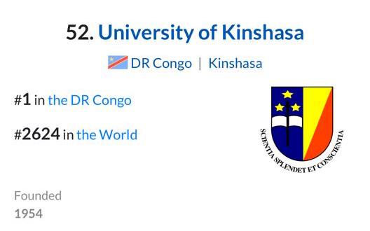 Classement 2025 de l'Université de Kinshasa : Première en RDC et en progression sur la scène mondiale