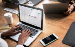 Business people working on a laptop